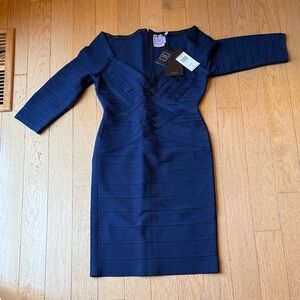 Herve Leger Midnight Blue Long Sleeve Dress